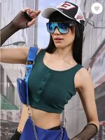 Tokyo Talkies Casual Sleeveless Solid Women Dark Green Top