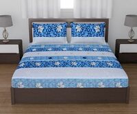Status Contract Cotton Rich Double Bedsheet with 2 Pillow Covers for Bed Room, Home, Hotel-120 GSM (Blue Stripes)