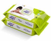 Little Angel Super Soft Cleansing Baby Wipes Lid Pack, 144 Count, Enriched with Aloe vera & Vitamin E, pH balanced, Dermatologically Tested & Alcohol-free, Pack of 2,72 count/pack