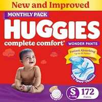 Huggies Complete Comfort Wonder Pants | Pant Style Baby Diapers S Size, 172 Count | India's Fastest Absorbing Diaper, Patented Dry Xpert Channel, Ideal for 4 to 8 Kgs