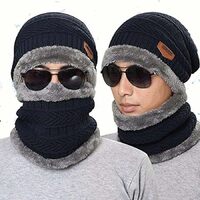 Elegence Living Knit Unisex Snow Proof Wool Beanie Cap with Neck Warmer Set, Pack of 2 