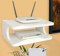 Furniture Cafe Set top Box Stand | WiFi Router Holder Wooden Wall Shelves | Setup Box Stand for Home | Wall Mount Stylish WiFi Router Holder TV Cabinet Living Room Furniture (Color-White)