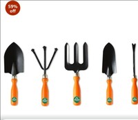 TrustBasket Gardening Hand Tools Set - 5 Pcs (Cultivator, Big and Small Trowel, Weeder, Fork) | Gardening Tools for Home Garden | Durable Plant Tool Kit | Farming Tools