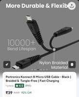 Zepto - Portronics Konnect B Micro USB Cable - Black | Braided & Tangle-Free | Fast Charging