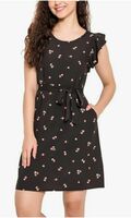 Clovia Women's Cotton Floral Print Short Night Dress in Black