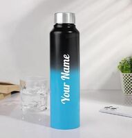 CORPORATE PORIUM Your Name Printed Curvy Stainless Steel Bottle | Capacity 1L Approx | Easy to Carry | Leakproof Bottle Personalized Gift Bottle | Laser Engraved Blue Black