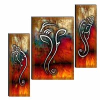 SAF paintings 6MM Ganesha Set of 3 Panel Digital Reprint 12 Inch X 18 Inch Painting SANFJM1004
