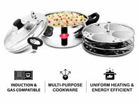 CENTURA Stainless Steel Curvv Multipurpose Idli Maker Cum Kadai (3 Plates, Silver) Induction & Standard Idli Maker  (3 Plates , 12 Idlis )