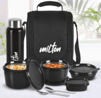  Milton Pro Lunch 5Pcs Black Tiffin & Insulated Fabric Jacket 100ml 180ml 320ml 450ml 750ml