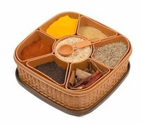 HomeWiz Plastic Square 7 Sections Multipurpose Kitchen Storage Masala Rangoli Dabba Box Set, Spice Box Set - Brown (Masala Box - 7 in 1)