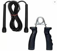 Resh Black skipping rope + Black plastic hand grip Fitness Accessory Kit Kit