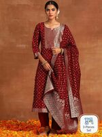 Indo Era Geometric Woven Designed Zari Detailed Kurta & Trousers With Dupatta