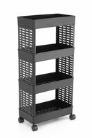 Stewit Plastic 4-Tier Floor Mount Corner Shelf Kitchen Organizer Rack (Black) (4XL, Black)