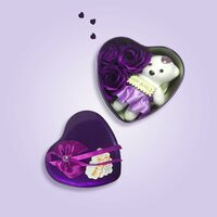 TREND N ART Heart Gift Box with Teddy Bear, 3 Purple Roses or I Love You Message