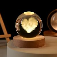 TEKCOOL 3D Love Heart Crystal Ball Night Lamp