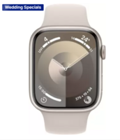 Apple Watch Series 9 GPS 45mm Starlight Aluminium Case with Starlight Sport Band - S/M  (Starlight Sport Strap, Free Size)