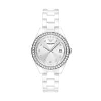 Emporio Armani Ceramic Analog Silver Dial Women Watch-Ar70014, White Band