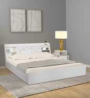 Himawari Queen Size Bed in Marble Finish with Box & Headboard Storage