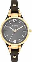 Fossil Leather Georgia Analog Grey Dial Women's Watch - Es3077, Band Color:Brown