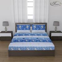 Status Contract Cotton Rich Double Bedsheet with 2 Pillow Covers for Bed Room, Home, Hotel-120 GSM (Blue Stripes) 