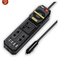 CRUST N80 Car Laptop Charger Power Inverter 200W; 12V DC to 220V AC, 3 AC Outlets, 4 USB Ports, Rapid Cooling Fan, External Fuse, 6 Layers of Protection