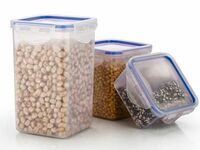 Clazkit Square Plastic Storage Jar and Container |BPA Free|Air Tight - Leak-Proof Plastic Container For Kitchen Or Fridge Organizer | Set of 3 |Transparent | 500ml, 1000ml, 1500ml