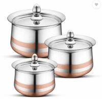 Classic Essentials Stainless Steel Copper Line 3-Piece Biryani Handi For Serving, Cookware Set  (Stainless Steel, 3 - Piece)