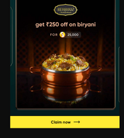 Cred × Swiggy : Get Flat 250 off On Behrouz Biriyani for 25000 Coins 