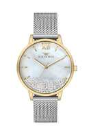 Ferro Pisa Analog Crystals MOP (Mother of Pearl) Round Dial Women's Watch with Mesh Strap