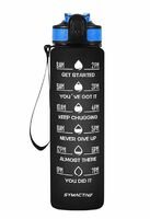 Amazon Brand - Symactive 1 Litre Plastic Water Bottle with Sipper, Straw and Carry Loop | For Adults & Kids | Leak-Resistant | Time Marker with Motivational Quotes (Black)