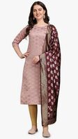 VredeVogel Women's Cotton Silk Blend Straight Kurta with Banarasi Silk Dupatta