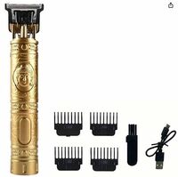 Brightup Battery Powered Beard Trimmer For Men Multi Grooming Kit Plastic Body Buddha Style Design, 4 Guide Combs (Gold)
