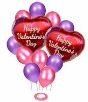 AMFIN (Pack of 13) Happy Valentine Day Heart Shape Foil Balloon Bouquet with Pink & Purple Balloons Decoration Items