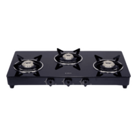 Elica 703 CT VETRO BK OR SS Toughened Glass Top 3 Burner Manual Gas Stove (Black)