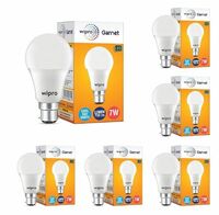 wipro Garnet 7W LED Bulb for Home & Office |Cool Day White (6500K) | B22 Base|220 degree Light coverage |4Kv Surge Protection |400V High Voltage Protection |Energy Efficient | Pack of 6