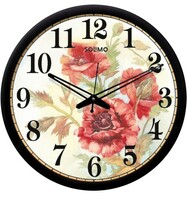  Solimo 12-inch Plastic & Glass Wall Clock - Roses (Silent Movement, Black Frame) 