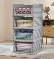 Heart Home Large 4 Pcs Storage Organizer | Wardrobe Organizer For Clothes | Cupboard Organizer | Foldable Shirt Stacker Box | Cloth Box for Almirah | Closet Storage Basket| Gray