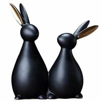 ARTISANS ALLEY Resin Rabbit Figurines for Home Decor (Set of 2 pc, Black Color)