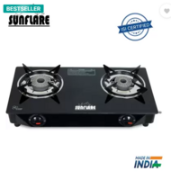 Sunflare Cute 2B Toughened Glass Tornado Burner(Bk) Glass Manual Gas Stove(2 Burners) - User Specific