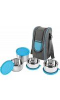 CELLO Steelox Stainless Steel Lunch Box Set of 4 with Bag (Capacities - 225ml, 375ml x 2, 550ml), Blue