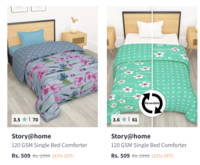 Story At Home Printed Comforts upto 86% off starting From Rs.509