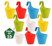 Plastic Hanging Planters - 10 Pcs (8 Inch, Multicolor) | Flower Hanging Pots for Home & Balcony Garden | Hanging Planters for Home Plants | Hooked Hanging Pots