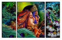 Indianara Set of 3 Radha Krishna wit Peacock MDF Art Painting (3775FL) without glass 4.5 X 12, 9 X 12, 4.5 X 12 INCH (Style 6)