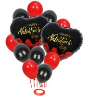 AMFIN® (Pack of 13) Happy Valentine's Day Heart Shape Foil Balloon Bouquet with Red & Black Metallic Balloons & Curling Ribbon for Valentines Party Decorations/Valentine Decoration Items for Room