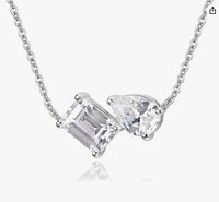 MISS JO 92.5 Sterling Silver Brilliant Duo Pendant Necklace, Emerald & Pear Cut Solitaires, Elegant Whites Collection, Gift for Women, BIS Hallmarked
