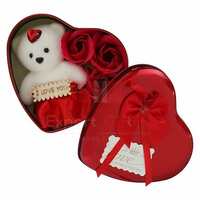 Valentine's Day Gift Set with Plush Bear, Red Roses and Heart Box, I Love You Message
