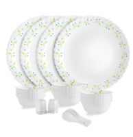 Cello Dazzle Series White 22 Pieces Floral Printed Opalware Microwave Safe Dinner Set