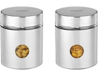  Amazon Brand - Solimo Drip Window Steel Jacketed Glass Jar | Multipurpose Kitchen Organizer with See-Through Window | 900 ml Set of 2 
