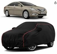 Sulfar 100% Water Resistant Car Body Cover Compatible with Mirror for Hyundai Sonata Transform (Triple Stitched, Full Bottom Elastic, Black with Red Piping)