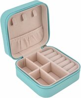 Travel Jewellery Box, Mint Green, Compact Size with Multiple Compartments and Ring Holder